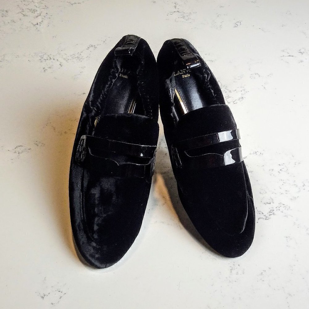 Lanvin Black Velvet Patent Leather Ballet Flats